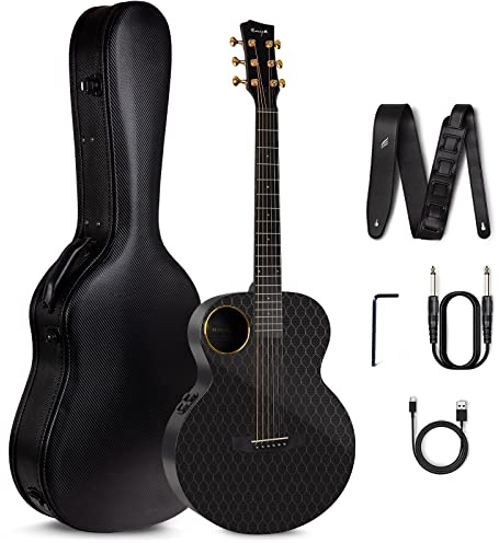 Enya X4 Pro Mini Gitarre Elektro-Akustische Gitarren aus Kohlefaser 36 | Smarte Gitarre mit Integrierte Effekte/Lautsprecher/eingebautes Stimmgerät für Erwachsene, Anfänger(Schwarz)