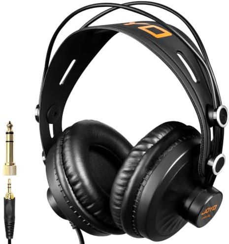 JOYO Studio-Monitor-Kopfhörer, 50-mm-Treiber Over-Ear mit passiver Geräuschisolierung, flache Reaktion für Aufnahme/Mischen/Gitarrenverstärker/Podcast, 3,5-mm- und 6,35-mm-Adapter (JMH-02)