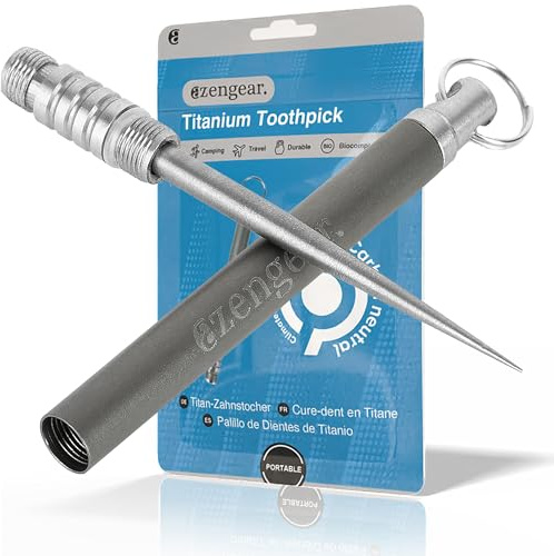 Titan Zahnstocher mit Schlüsselanhänger Halter, Metall EDC Werkzeug | Wasserdichte Schraubkapsel, rostfrei, nur 8 g, öffnet SIM-Fächer, einfach zu reinigen, Multitool, Taschenformat
