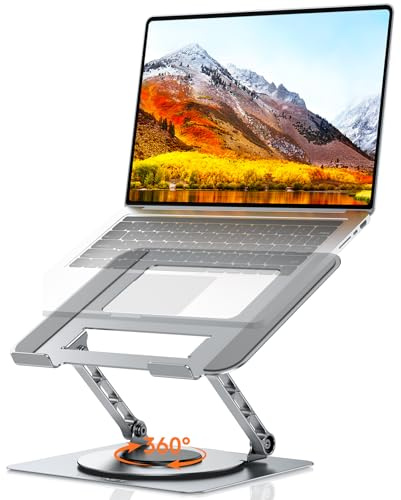 TECKNET Laptop Ständer Höhenverstellbar, Ergonomischer & Faltbarer Laptop Stand aus Aluminium, Stabiler Notebook Ständer & Laptop Halterung, Kompatibel für MacBook Air/Pro, Dell bis 17,3 - Silber