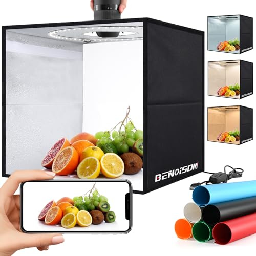 BENOISON Fotobox 30cm Lichtkasten Fotografie Faltbare Photobox Fotostudio mit 120 LEDs und 6 Hintergründen für Schmuck- und Kleinproduktfotografie