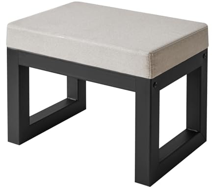 IBUYKE Kleiner Rechteckige Fußhocker, Leinenstoff, Grau | 41 x 29.5 x 31.5cm, Fußablage Hocker mit Gepolstertem Sitz und Metallbeinen, Ottomane Sitzhocker für Zuhause Sessel,WBD001G-X