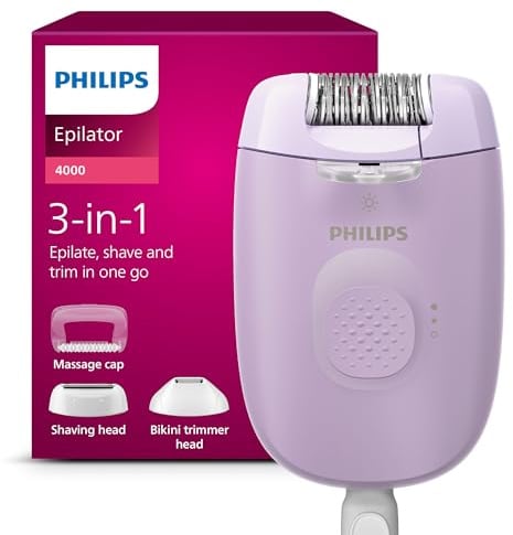 Philips Epilierer Series 4000, kabelgebundener Epilierer für Körper und Bikinizone, rasieren und trimmen, Haarentferner für Damen, Modell BRE257/00