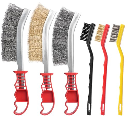 6 Stk Drahtbürsten Set, Handdrahtbürste Set: 2 große Edelstahlbürsten, 1 Messingbürste, 3 Kleine Edelstahl Messing Nylon Drahtbürste, Metallbürsten für Reinigen von Rost, Farbe und Schweißschlacke