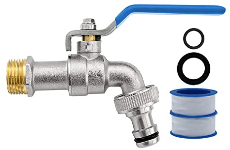 AIMEKE Premium 3/4 Zoll Wasserhahn Garten Messing Kugelhahn Aussen Frostsicher Auslaufhahn mit 1 Schlauchanschlüsse + 2 Trommeldichtband für Garten Waschmaschine Regentonne