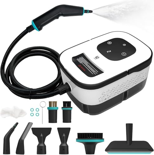 Dampfreiniger Handgerät, 6-Gang Steam Cleaner | mit Großem Tank & 10 Zubehör, 10s Schnellheizungs Handdampfreiniger für Küche, Bad, Auto Detailing, Fliesen & Boden Reinigung