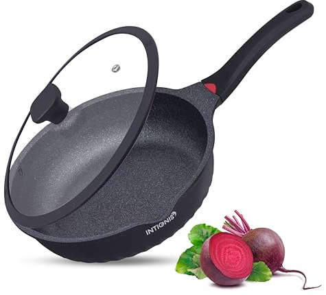 INTIGNIS Premium-Bratpfanne mit Deckel, Kratzfest, 30 cm, Extra Tief, Kompatibel mit allen Herdarten, Einschließlich Induktion, Frei von Chemikalien, Super Antihaftbeschichtet