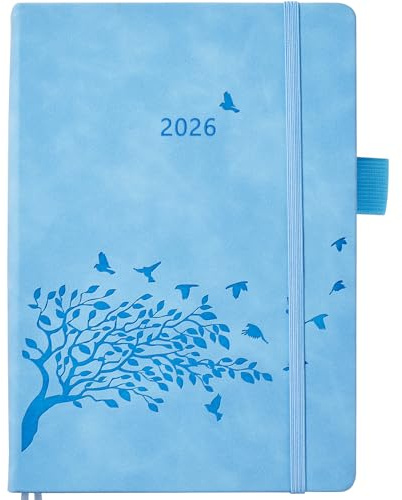 Kalender 2026 Buchkalender A5 1 Tag eine Seite, Terminplaner mit Tabs & Notizen, Tasche, Stifthalter, 2 Lesezeichenband, Leder Hardcover, Planer 26 Tagesplaner 1 Tag pro Seite, Jan.26-Dez.26