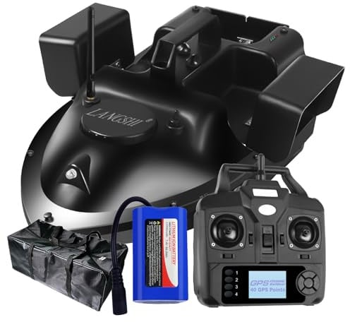 LANGSHI RC Angelköder Boot 500M Entfernung GPS Position Auto Cruise Fernsteuerung Angelköder Boot mit Doppelmotoren, 12000mAh, 40 Positionspunkte