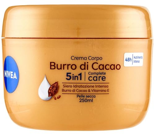 NIVEA Körpercreme Kakaobutter 250 ml, Feuchtigkeitscreme 48 Stunden, Feuchtigkeitscreme für trockene Haut, angereichert mit intensiv feuchtigkeitsspendendem Serum, Kakaobutter & Vitamin E