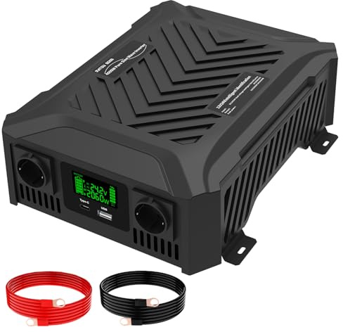 DATOUBOSS Universeller Doppel Spannungswandler 12V/24V auf 230V 1200W/2300W, Wechselrichter Reiner Sinus 2000W/4000W Spitzenleistung, mit intelligentem Erkennungssystem & LCD Display & 2 EU Steckdose
