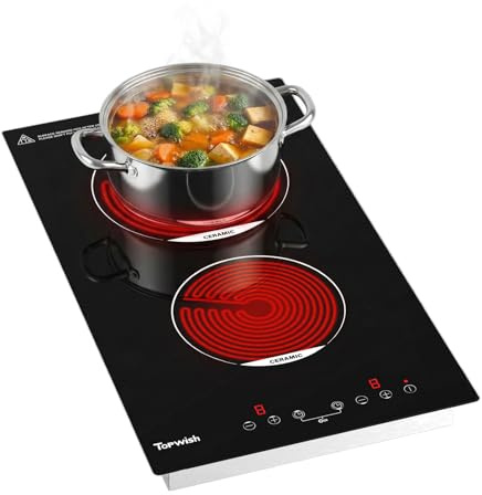 Topwish Glaskeramikkochfeld 2 platten, Keramikkochfeld platten, 3000W | herdplatte 2 kochfelder, kochplatten 2er elektrisch mit Kindersicherung, Touchsteuerung, Restwärmeanzeige, Timer, 30cm