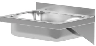 HENDI Waschbecken, Wandmontage, Spülengröße: 335x235x(H)114mm, Öffnung für Wasserhähnen: ø35mm, Abfluss: ø51mm, Spülbecken, Handwaschbecken, Edelstahlspüle, 400x290x(H)145mm, Edelstahl
