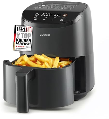 COSORI Heißluftfritteuse klein 2L, Mini-Airfryer für 1 Person, ideal für Camping, Reisen und Wohnmobile, schnell, kompakt, ohne Öl, energiesparend, Helles Schwarz, Dunkelgrau