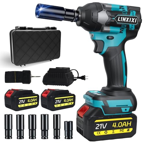 Schlagschrauber Akku 1000Nm für Makita 18V mit 2 Akkus | 3000RPM 1/2 Zoll Bürstenloser Schrauber, 2pcs 21V 4,0Ah Batterie, 6 Schlagbuchsen für Schraube Mutter Auto LKW Reifen Removal