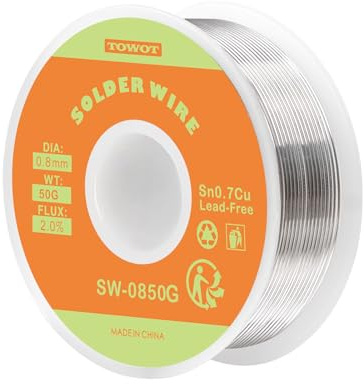 TOWOT Lötzinn, Bleifreier Lötdraht mit Kolophoniumkern, Lötzinn Elektronik, Silberdraht Löten (Sn99,3% Cu0,7%/0,8mm,50g)