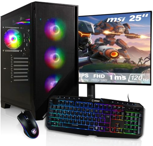 HYPER BYTE - Gaming PC - Komplett Set mit AMD Ryzen 7 5700G | 4,6 GHz | Vega 8 | 16GB DDR4 RAM | 1TB SSD | Wasserkühlung | 25 Zoll Monitor | Maus & Tastatur | WLAN | Win11 Pro | All in One Desktop