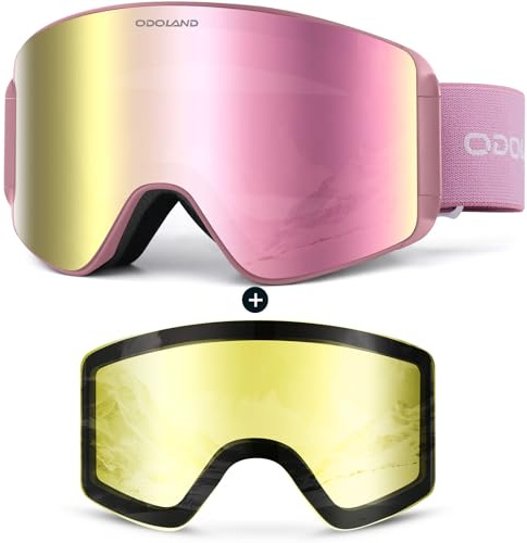 Odoland Skibrille für Damen und Herren Jungen Ski Goggles Anti-Fog UV-Schutz mit Magnetische Wechselglas Snowboardbrille Helmkompatible zum Snowboard Skifahren