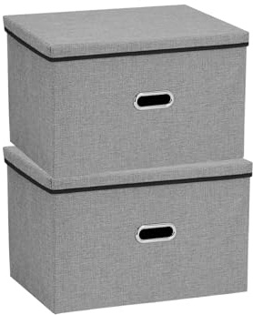 Generisch 2er Aufbewahrungsboxen mit Deckel und Griffen 45x30x30cm Faltbare Aufbewahrungswürfel aus Stoff, Aufbewahrungskisten für Spielzeug, Kleidung, Regale und mehr Grau