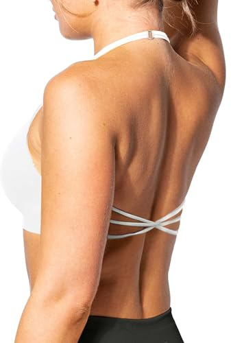 TZLDN Damen Sport BH ohne Bügel Neckholder BH U-Ausschnitt Rückenfrei | Crossback Neckholder Top Gepolstert Spaghettiträger für Laufen Fitness Yoga Pilates Sporty Chic Elastisch