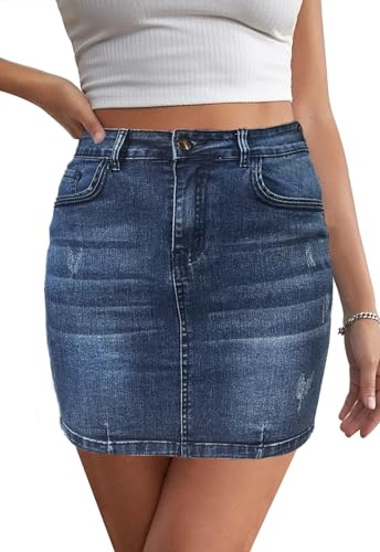 JayscreateEU Damen Jeansrock Sommerrock Minirock Enger Rock mit Tasche Hüftrock A-Linie Rock mit Taschensaum Rock mit Fransen