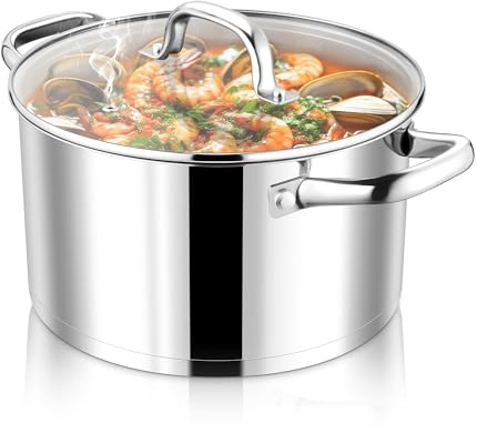 Joyfair 3-Lagen Boden Edelstahl Kochtopf Suppentopf mit Glasdeckel, 20 cm | 3,7 L Top für Nudeln/Suppe/Eintöpfe, für alle Herdarten, Gleichmäßige Wärmeverteilung, Gesund & Spülmaschinenfest