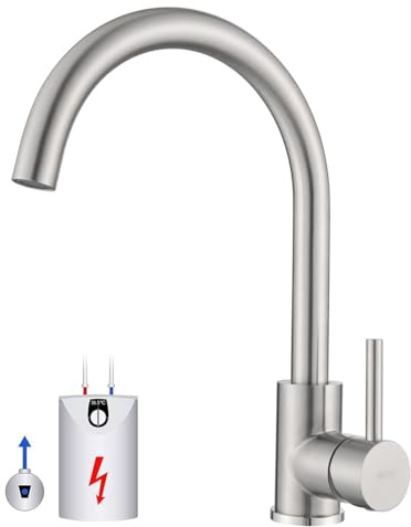 ONECE Niederdruck Wasserhahn Küche mit 360° drehbar Auslauf, Niederdruckarmatur für Boiler, Küchenarmatur Nieder Druck Mischbatterie aus Edelstahl gebürstet, Matt