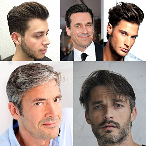 AIRAO Alle Pu Toupee Toupet Haarteil Ersatz Männer Perücken Gebleichte Knoten Unsichtbare Natürliche Aussehende - Indische Menschliche Haar #1B20(Off Schwarz Mit 20% Weißes Haar)