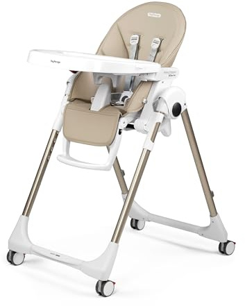 PEG Prima Pappa Follow Me Hochstuhl für Babys, Neigbar, Liegefunktion, 4 Räder, Faltbar und Ultra-Kompakt, für Kinder von 0 bis 3 Jahren (0-15 kg), Astral