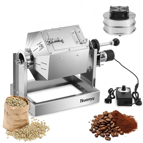 Huanyu Kaffeeröster mit Kaffeebohnenkühler 500g Kapazität Kaffeeröster Maschine Edelstahl Elektrischer Kaffeebohnenröster Multifunktionaler Röster für Erdnüsse und Körner