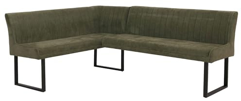 Mendler Eckbank HWC-O82, Esszimmerbank Bank, Öko-Tex (310g/m²) Chenille Stoff/Textil Metall 159x210cm - grün