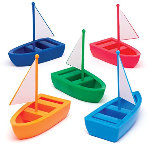 Baker Ross Segelboote aus Kunststoff (5er-Pack) In 5 Rot, Marineblau, Grün, Orange und Hellblau