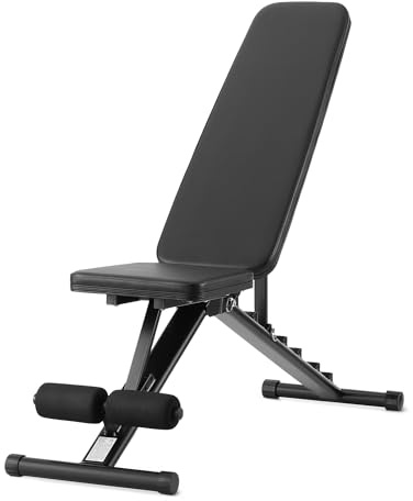 Amazon Basics, Verstellbare Workout-Hantelbank, zusammenklappbar für das Fitnessstudio zu Hause, Schwarz, 135 x 38 x 116 cm