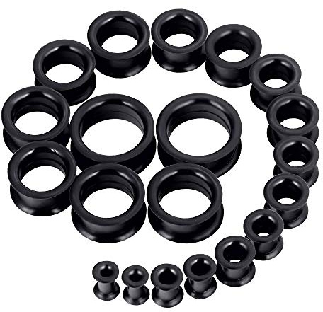 Longbeauty 20er Set/10 Paare Weich/Hart Silikon Tunnel Set Dehnungsset Ohr Piercing Schmuck Double Flared Flexible Stretching Expander