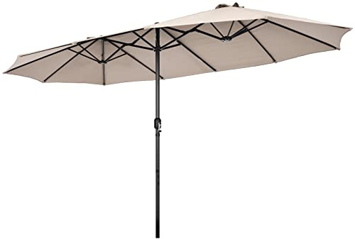 COSTWAY Doppelsonnenschirm 470x280 cm, Sonnenschirm Groß XXL | UV Schutz, Gartenschirm mit Kurbel, Terrassenschirm, Marktschirm für Garten, Terrasse, Beige