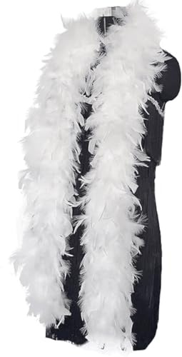 QEXUJOW Boas,2M Federschal,Federboa Einfarbig Set,Flauschige Federboa,Geeignet für Tanz Hochzeit Weihnachten Halloween Karneval Dress up Zubehör（Weiß）
