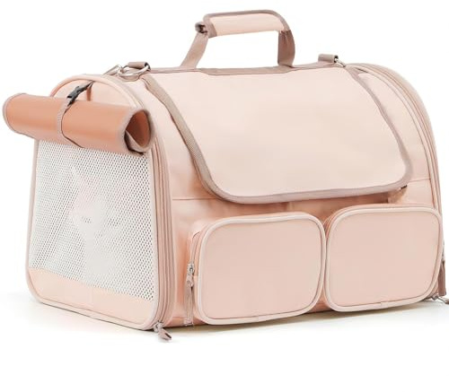 FUKUMARU Transportbox Katze, Faltbare Katzentransportbox,Transportbox für Katzen/Hund bis 22kg, Pink