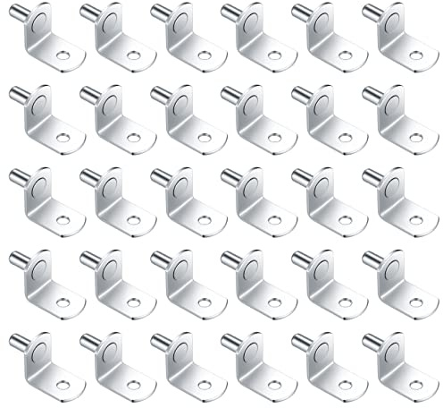 30 Stk Regalbodenträgern, L-förmige Regalhalterungen Metall, 5 mm vernickelte Regalstifte, Regalstütze Regalbrett Halterung für Schrank, Bücherregalstütze