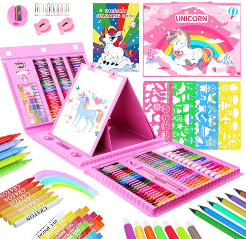 TCJJ Unicorn 208-Teiliges Malset für Mädchen - Malkoffer Mit Einhorn-Malbuch, Multifunktionales Set für 3-12 Jahre, Weihnachtsgeschenke