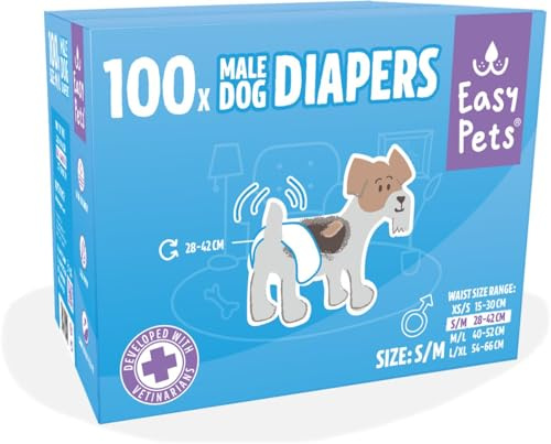 Easypets Hundewindel für Rüden – Einwegwindeln für Hunde – Läufigkeitshöschen & Inkontinenzhöschen – Atmungsaktiv & Bequem – 100 Stück – Größen S/M