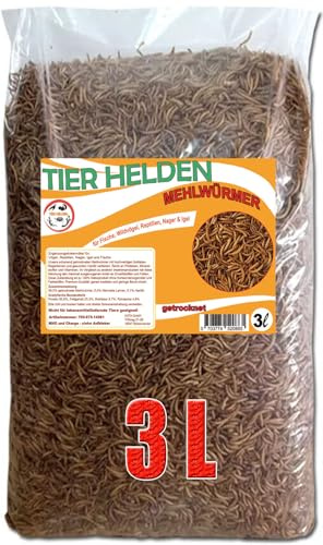 Mehlwürmer 3 Liter Premiumqualitätssnack geeignet für Vögel, Fische, Reptilien, Schildkröten, Igel, Nager, Wildtierfutter