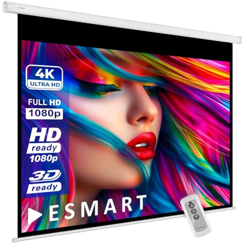 ESMART Economy EXM Motorleinwand, Gesamtbreite 237 cm, Tuch: Weiß | Bildfläche 200 × 150 cm, Format 4:3, weißes Tuch für Heimkino und Präsentationen, inklusive Fernbedienung