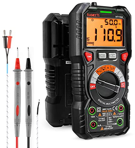 KAIWEETS Digital Multimeter mit LED-Buchsen, Strommessgerät True RMS Auto-Range 6000 Zähler, misst Spannung,Kapazität, Temperatur, Widerstand für Elektriker