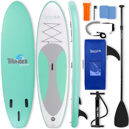 SereneLife Stand Up Paddling Board Set, SUP Board Komplettes Zubehör, Stand Up Paddle Board für Kinder & Erwachsene, Surfbrett & Tragetasche, Paddle Set Anti-Rutsch mit Pumpe, Auflasbares Paddelbrett