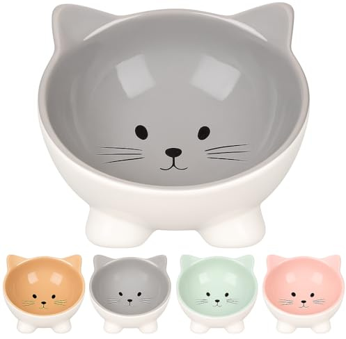 Katzennapf Keramik – 125 ml Ø13,8 cm – Elegante Schale für Katzen in Grau – Flamingo Katzennapf Puzi Grau