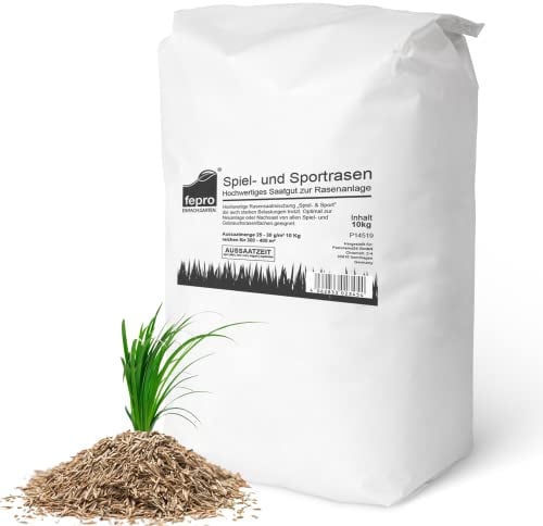 10kg Rasensamen Sport und Spiel schnellkeimend 400m², robust, tiefgrün, ideal für Neuansaat und Nachsaat, Rasensaat Grassamen Frühjahr