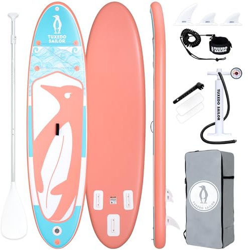 Tuxedo Sailor Stand Up Paddle Board Aufblasbares SUP Board Stand-Up Paddling mit Premium Zubehör, Paddle Board für Erwachsene und Jugendliche (Blue & Pink)