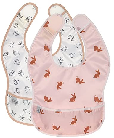 LÄSSIG Baby Lätzchen Set 2 STK. mit Auffangschutz wasserabweisend Klettverschluss/Lightweight Bib Little Forest Rabbit