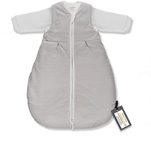 LaLoona Ganzjahres Baby Schlafsack 2-TLG. - Langarm Innensack & gefütterter (0,5-3,5 TOG), Oeko-TEX® Standard 100 geprüft, Babyschlafsack aus Baumwolle - Grau Weiß Punkte (50-56)