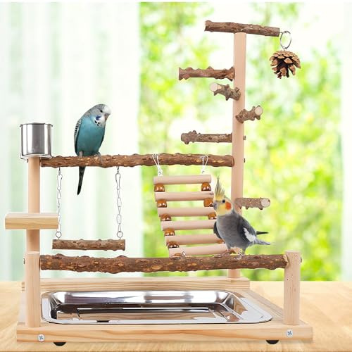 Vögel Spielplatz,Vogelspielplatz Mit Feeder Cups und Tablett,Papageien-Spielständer,Sitzstange Gym Ständer,Nymphensittich Spielplatz Für Papageien,Cockatiels,Kegel,Finken,Nymphensittiche, Aras